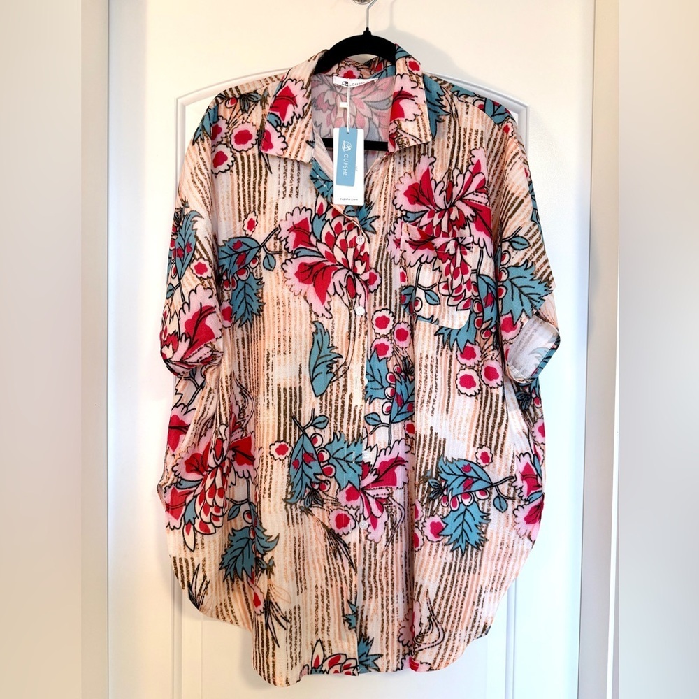 CUPSHE Button Down Size XL Floral Beach Summer Vacation Swimsuit Cover Up